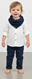 9-12-18-24 Ay Ve 3-4-5 Yaş Fularlı Pamuk Keten Gömlekli Pantolonlu 3lü Erkek Bebek Takımı Lacivert