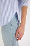 Oversize Geniş Kalıp Gömlek Yaka Çizgili Oxford Uzun Kollu Gömlek