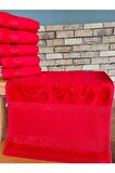 30x50cm SARRA 6'LI  DİKİŞLİ ETAMİN KOYU HAVLU - KIRMIZI