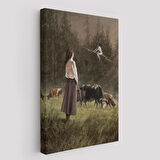 Süpürgeli Cadıya Özenen Kız Dekoratif Duvar Tablosu -6185