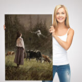 Süpürgeli Cadıya Özenen Kız Dekoratif Duvar Tablosu -6185