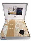 Taç Çift Kişilik Glow Parlayan Saten Nevresim Takımı London Gold