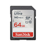 SanDisk Ultra 64GB 140MB/s SDHC/SDXC Class 10 UHS-I Hafıza Kartı SDSDUNB-064G-GN6IN
