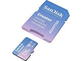 SanDisk Creator 128GB 190/90MB/s microSDXC UHS-I A2 V30 Adaptörlü Hafıza Kartı SDSQXAA-128G-IN6MS
