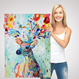 Renkli Çiçek Detaylı Geyik Dekoratif Duvar Tablosu-6196