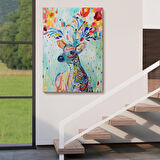Renkli Çiçek Detaylı Geyik Dekoratif Duvar Tablosu-6196