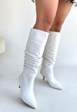 Zelya Beyaz Cilt Topuklu Çizme