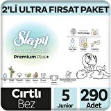Sleepy Bio Natural Premium Plus 2'li Ultra Fırsat Paketi Bebek Bezi 5 Numara Junior 290 Adet