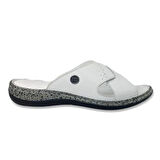 Mammamia 2095 Hakiki Deri Günlük Kadın Terlik-Beyaz