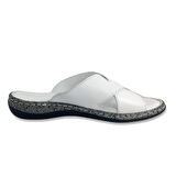 Mammamia 2095 Hakiki Deri Günlük Kadın Terlik-Beyaz