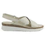 Mammamia 2515 Hakiki Deri Günlük Kadın Sandalet-Krem