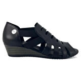 Mammamia 2740 Hakiki Deri Günlük Kadın Sandalet-Siyah