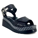 Venüs 2512303 Günlük Hakiki Deri Kadın Sandalet-Siyah