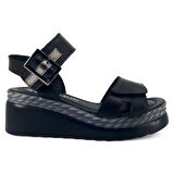 Venüs 2512303 Günlük Hakiki Deri Kadın Sandalet-Siyah