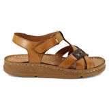 Mammamia 2440 Hakiki Deri Günlük Kadın Sandalet-Taba