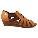 Mammamia 2740 Hakiki Deri Günlük Kadın Sandalet-Taba