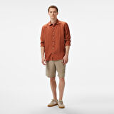 Nautica Erkek Kırmızı Classic Fit Çizgili Keten Gömlek