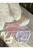 Kız Çocuk Külot 3'lü Jakarlı Terletmez %100 Pamuk Beyaz Krem Pembe