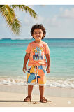 Çocuk Unisex Kız Erkek Şortlu Alt Üst Takım Kreş %100 Pamuk Rahat Tarz Tasarım Premium, Turuncu