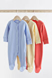 Next Baby Pamuklu Mavi Sarı Kırmızı 3’lü Tulum Set Unisex