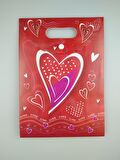HEDİYE ÇANTASI PLASTİK KALPLİ ÇIT ÇITLI 19CM X 27CM