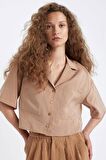 DeFacto Oversize Geniş Kalıp Pijama Yaka Modal Kısa Kollu Gömlek X7255AZ24HSBG138