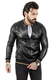 RizzUP Erkek Siyah Dar Kesim Sırtı Aslan Baskılı Taş İşlemeli Suni Deri Ceket / Mont 2200354