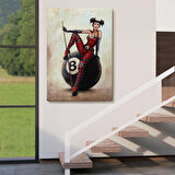 Bilardo Topunun Üstünde Oturan Pub Kızı Duvar Tablosu-6230