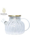 Çelik Kapaklı Borosilikat Dilimli Model Süzgeçli Cam Demlik Bitki Çayları 1000 Ml Royaleks-CM-2001