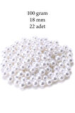 100 gram 18mm Beyaz Renk Plastik İnci Boncuk Çanta ve Takı Yapım Boncuğu (~22 adet)