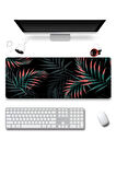 SonicTouch Bohem Palmiye Yapraklı Siyah Gamer Oyuncu Dikişsiz Sıvı Geçirmez Klavye Mouse Pad 32x70Cm