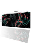 SonicTouch Bohem Palmiye Yapraklı Siyah Gamer Oyuncu Dikişsiz Sıvı Geçirmez Klavye Mouse Pad 32x70Cm