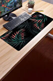 SonicTouch Bohem Palmiye Yapraklı Siyah Gamer Oyuncu Dikişsiz Sıvı Geçirmez Klavye Mouse Pad 32x70Cm