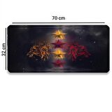 SonicTouch Sarı Kırmızı Yıldız Temalı Kaydırmaz Gaming Oyuncu Masaüstü Dikişsiz Sarı Kırmızı Klavye Pad 32X70Cm