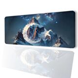 SonicTouch Yükselen Zafer Ay Yıldızlı Dağ Zirvesi Temalı Kaymaz Gaming Oyuncu Dikişsiz Klavye Mouse Pad 32x70Cm