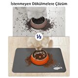 MAtGo Pati Beslenme Matı Balık Figürlü Su Geçirmez Kaymaz Gri Kedi Köpek Mama Paspası 50x70cm