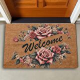 Valerine Life Kırmızı Trento Gülleri Welcome Kapı Önü Paspası 45x70cm