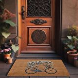 Valerine Life Vintage Çiçekler ve Bisiklet Welcome Kapı Önü Paspası 45x70cm