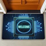 Valerine Life Neon Çip ve Devre Desenli Welcome Kapı Önü Paspası 45x70cm