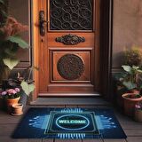 Valerine Life Neon Çip ve Devre Desenli Welcome Kapı Önü Paspası 45x70cm
