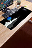 SonicTouch Mavi Ay Karanlık Ufuk Gamer Oyuncu Dikişsiz Sıvı Geçirmez Klavye Mouse Pad 32x70Cm