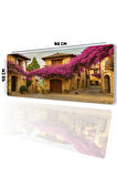 SonicTouch UltraGrand Leylak Çiçekli Taş Evler Xxl Gaming Oyuncu Mor Klavye Mouse Pad 40x90Cm
