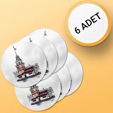 Valerine Life Kız Kulesi Figürlü Yıkanabilir Kaydırmaz Ofis Çay Fincan Bardak Altlığı 10x10cm 6 Adet