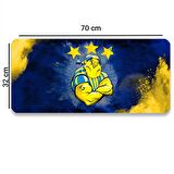 SonicTouch Sarı Lacivert Yıldız Serçe Temalı Kaydırmaz Gaming Oyuncu Masaüstü Dikişsiz Siyah Klavye Pad 32x70Cm