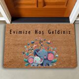 Valerine Life Sevimli Yavru Filler ve Çiçekler Evimize Hoş Geldiniz Kapı Önü Paspası 45x70cm
