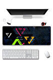 SonicTouch Geometrik Renkli Üçgen Desen Gamer Oyuncu Dikişsiz Sıvı Geçirmez Klavye Mouse Pad 32x70Cm