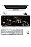 SonicTouch Siyah Mermer Sarı Çizgili Gamer Oyuncu Dikişsiz Sıvı Geçirmez Klavye Mouse Pad 32x70Cm