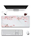 SonicTouch UltraGrand Bahar Dalları Gri Pembe Dikişsiz Xxl Gaming Oyuncu Klavye Mouse Pad 40x90Cm