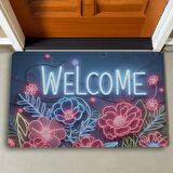 Valerine Life Neon Zambak Çiçekleri Welcome Kapı Önü Paspası 45x70cm