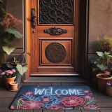 Valerine Life Neon Zambak Çiçekleri Welcome Kapı Önü Paspası 45x70cm